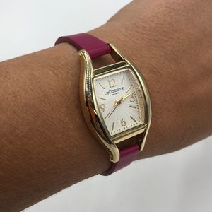 Liz Claiborne wristwatch/ pink petite band, gold/white face